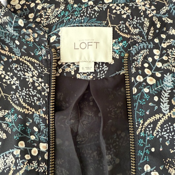 LOFT floral print spring jacket silver zip-up pockets size S - Picture 3 of 8